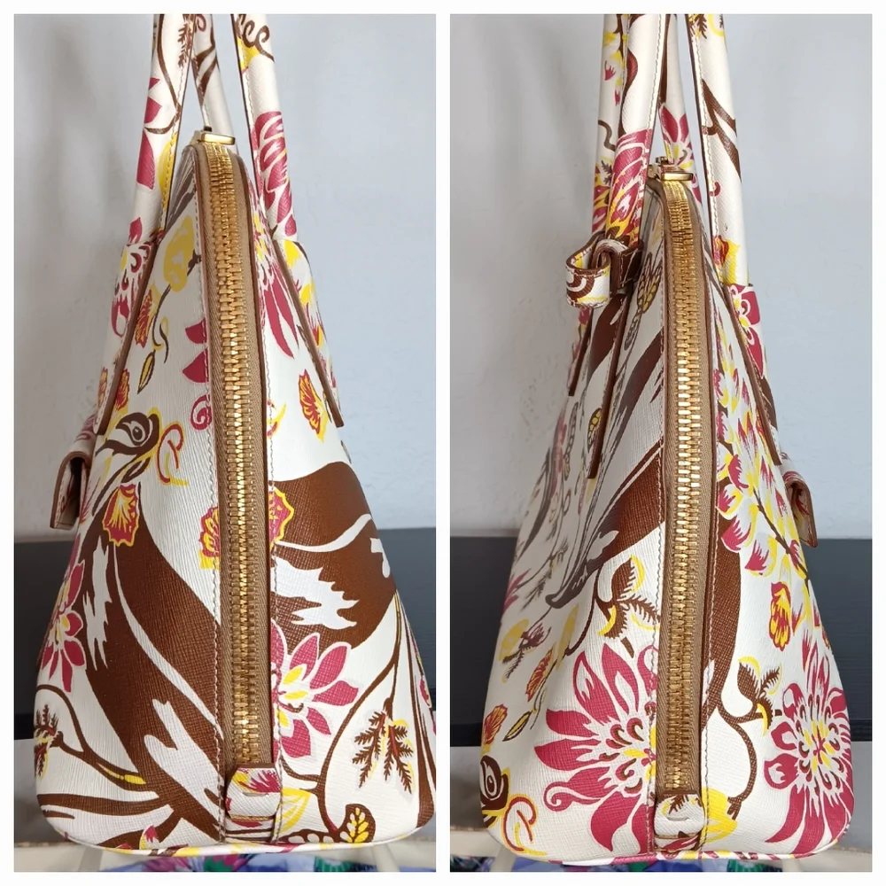 Prada RARE 💐 Large Floral Saffiano Lux Promenade Dome Sachel Bag - Picture 5 of 17